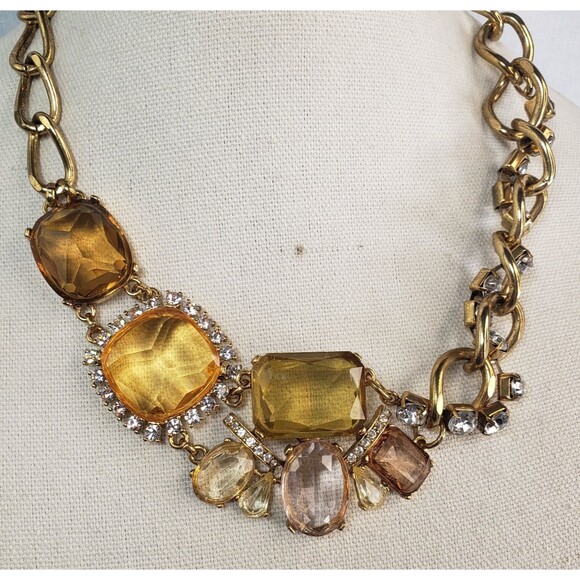 Vintage Talbot Gold Tone Cut Crystal & Resin Statement Necklace - Picture 3 of 12